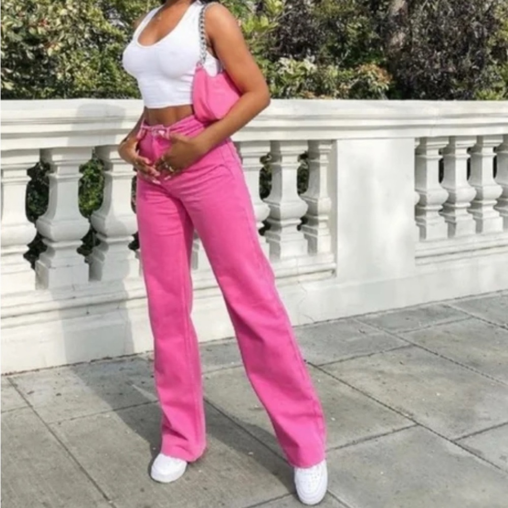 Zara Pink High-Waisted, Wide Legs Pants